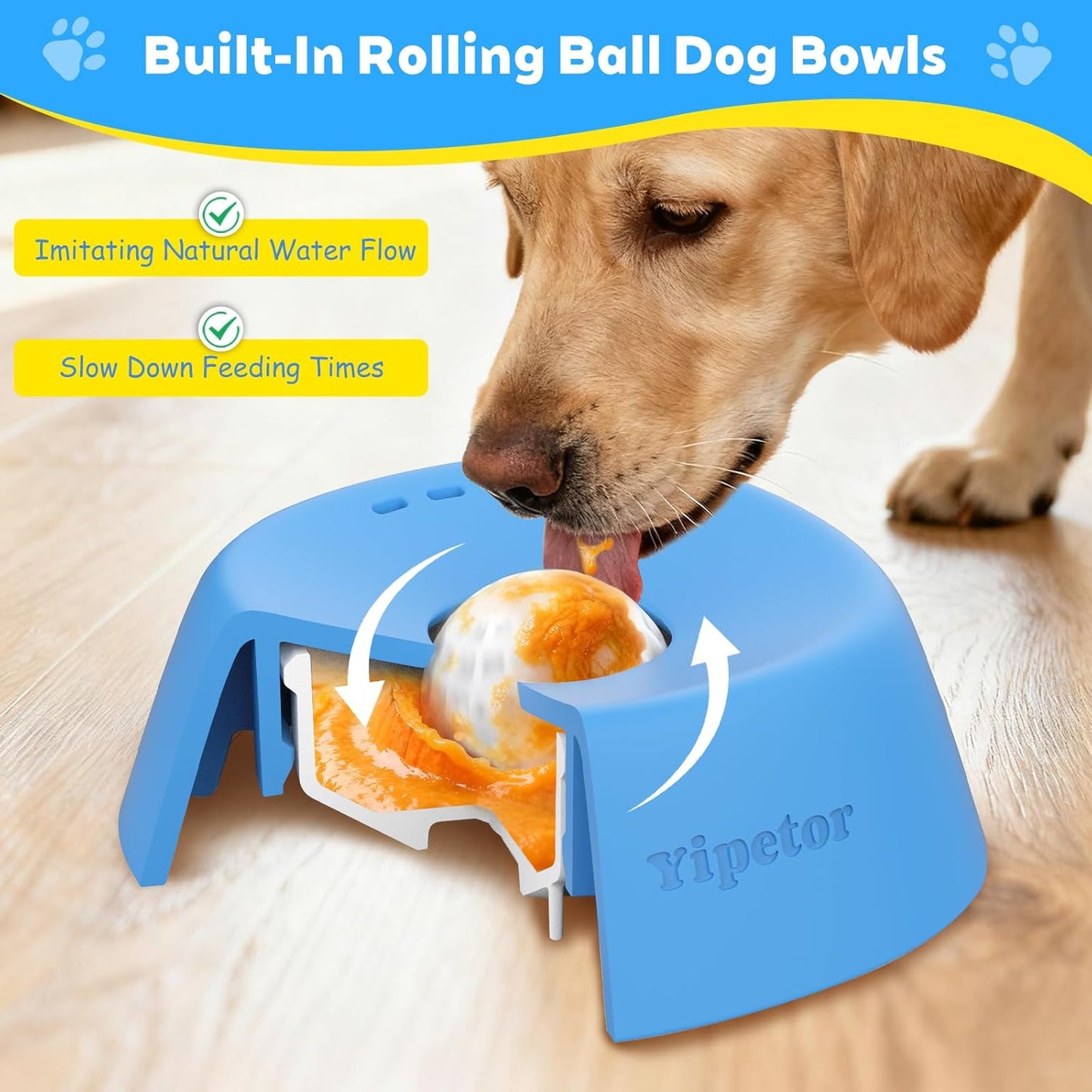 🎄Christmas Sales 49% OFF🎁Slow Feeder Dog Bowls for Liquid Treat, Anti-Slip[Entertained Ball-in] Bone Broth Dog Lick Bowl