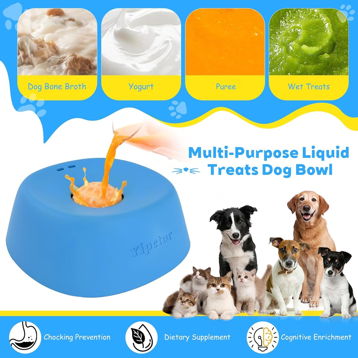 🎄Christmas Sales 49% OFF🎁Slow Feeder Dog Bowls for Liquid Treat, Anti-Slip[Entertained Ball-in] Bone Broth Dog Lick Bowl